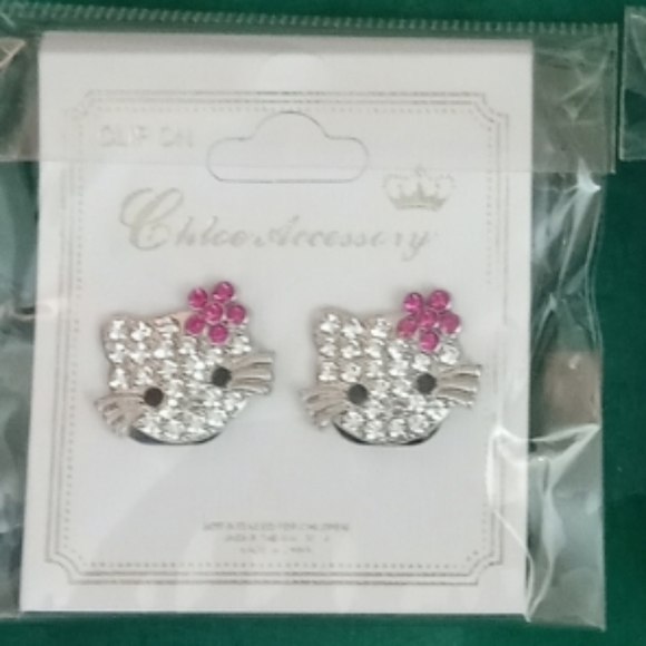 Hello Kitty Other - SILVER Hello Kitty CZ earrings *CLIP ON* These are CLIP ON** Hard to Find!…
